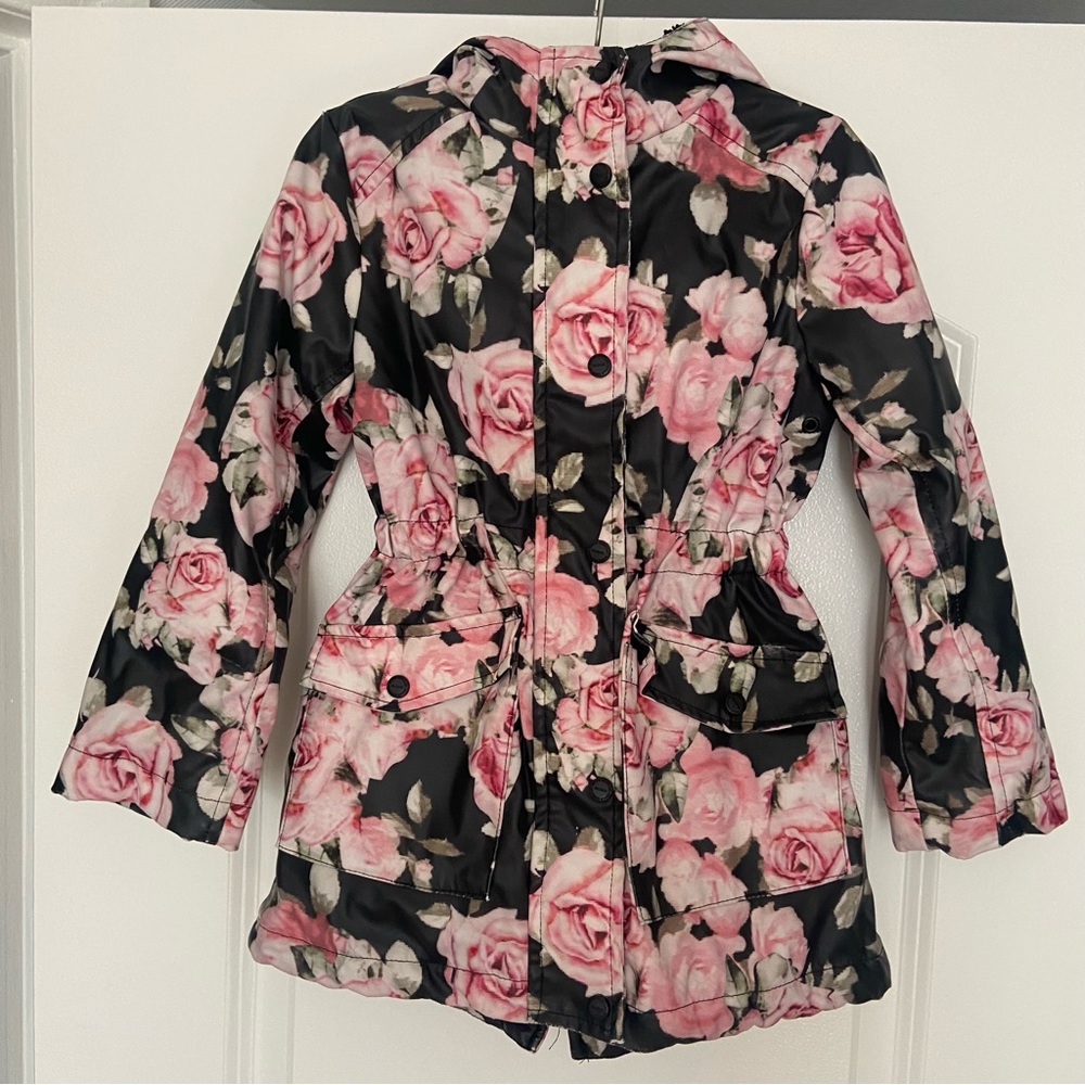 Urban republic girls collection 4T jacket coat faux fur lining black floral rose